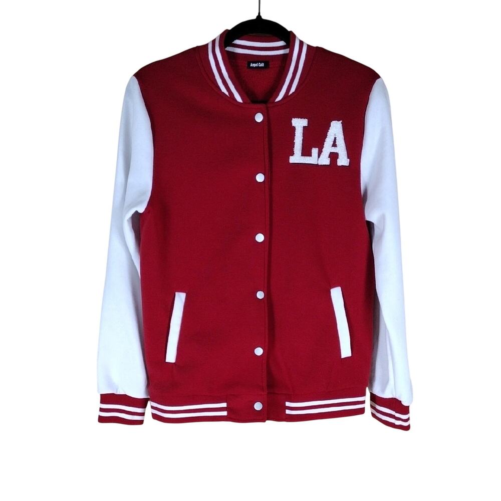 Angel Cult Women’s XS Red White Varsity Jacket LA Streetwear Sporty Casual